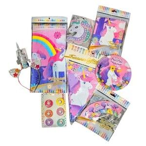 Magical Rainbow Unicorn Birthday Party Decorations Kit Girls Plates Tablecloth